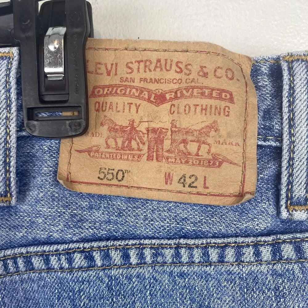 Levis 550 Shorts Mens 42 Blue Relaxed Fit Denim‎ Jean Cutoffs Zipper Fly Casual